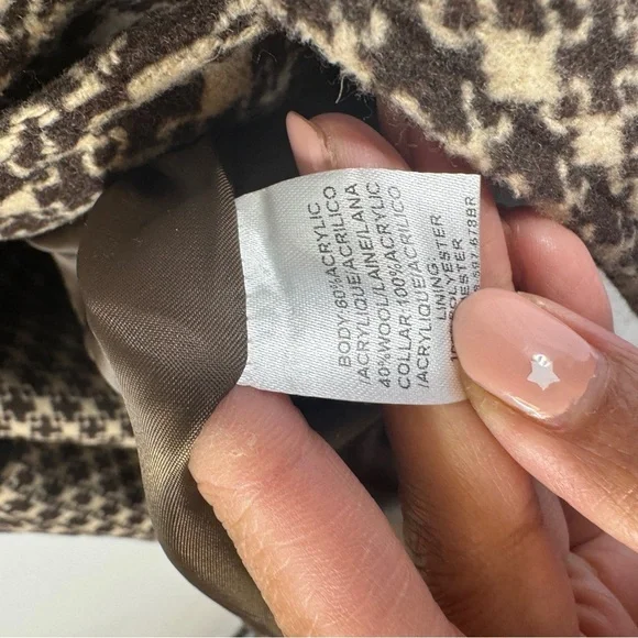 Vintage Stetson Brown Houndstooth Wool Blend Knit Collar Belted Coat Size S - Picture 7 of 14